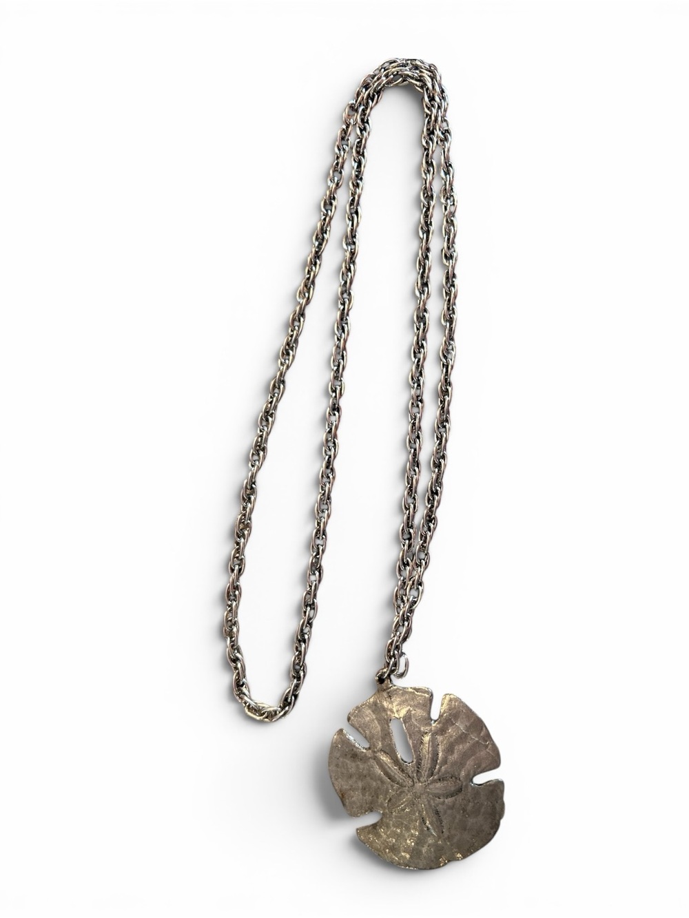Vintage Metzke Pewter Sand Dollar Pendant Necklace